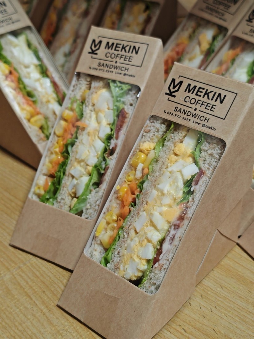 Mekin sandwich boxes with corn and egg salad filling